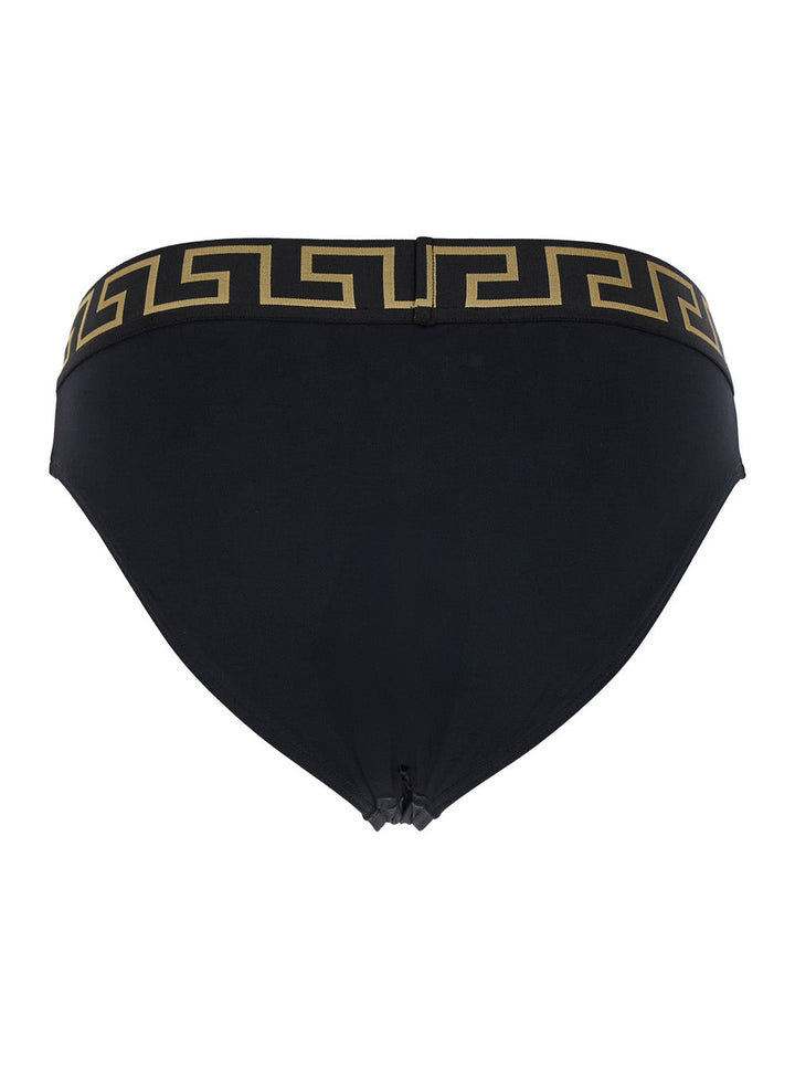 Versace Men Black Speedo With Greca Detail In Tech Fabric Man