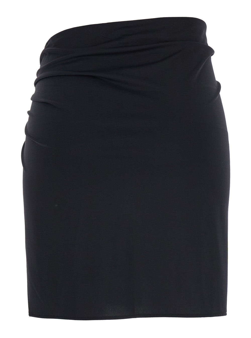 Versace Women Black Skirt With Pin Detail With Logo And Side Slit In Tech Fabric Stretch Woman