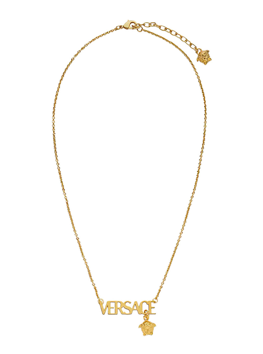 Versace Men Metallic Necklace With Logo Lettering Pendant And Medusa Pendant In Metal Man