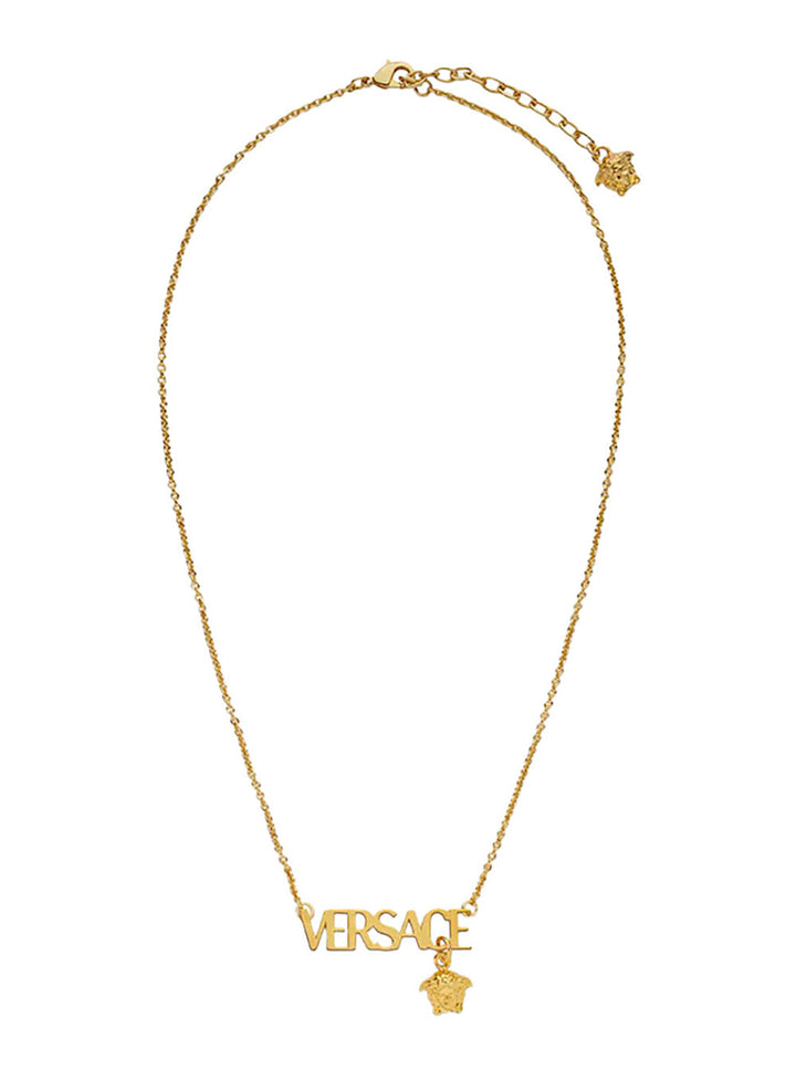 Versace Men Metallic Necklace With Logo Lettering Pendant And Medusa Pendant In Metal Man