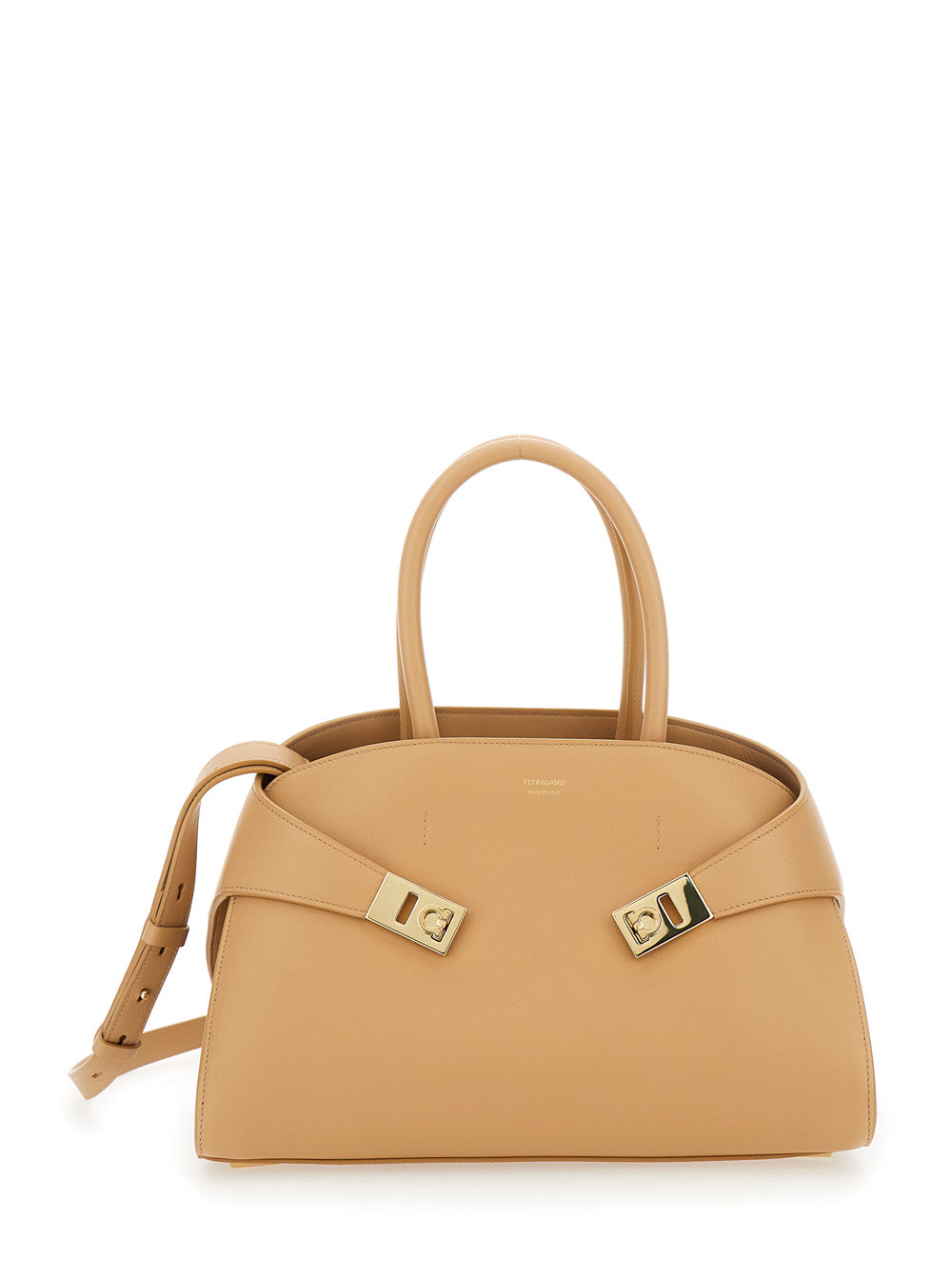 Ferragamo Women 'Hug Small' Beige Shoulder Bag With Logo And Gancini Buckle In Leather Woman