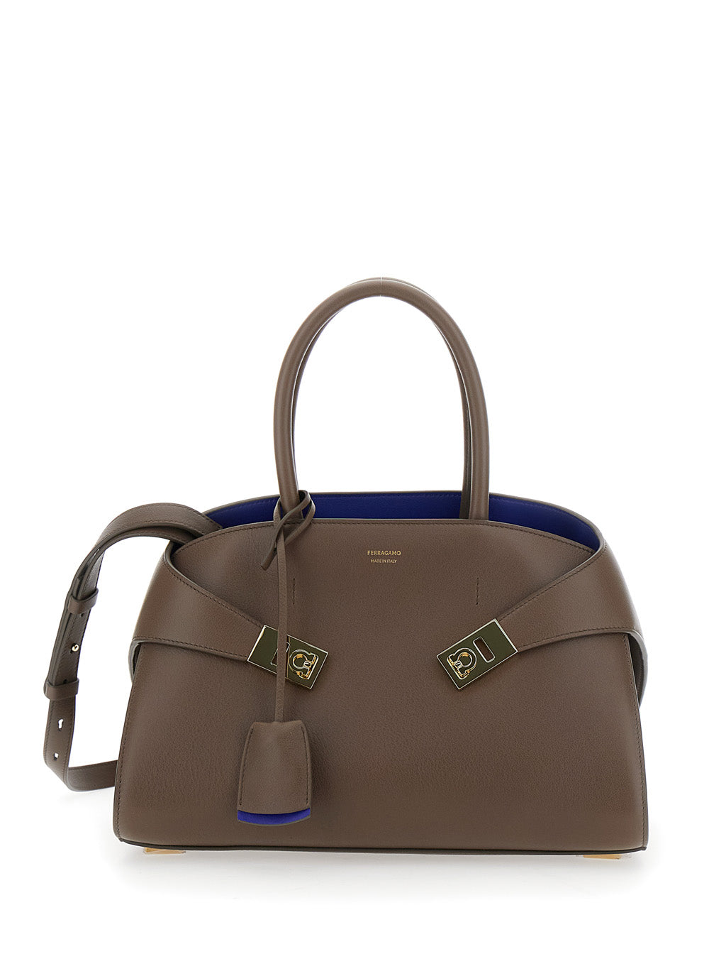 Ferragamo Women 'Hug S' Brown Handbag With Logo And Gancini Buckle In Leather Woman