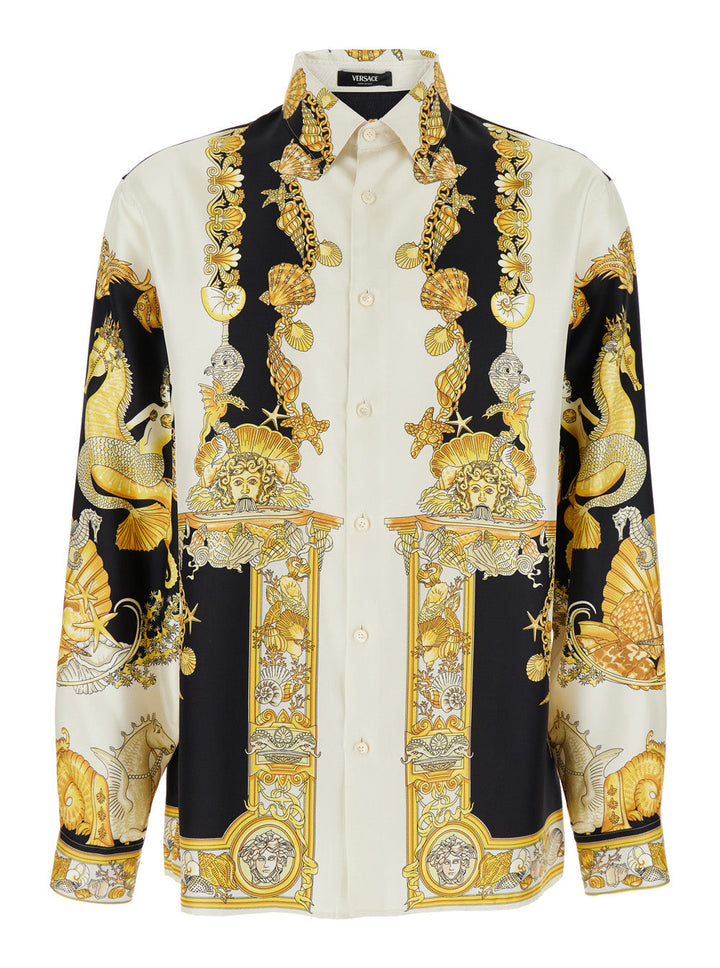 Versace Men 'Coral Teater' White Shirt With Classic Collar And All-Over Print In Silk Man