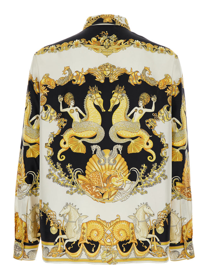 Versace Men 'Coral Teater' White Shirt With Classic Collar And All-Over Print In Silk Man