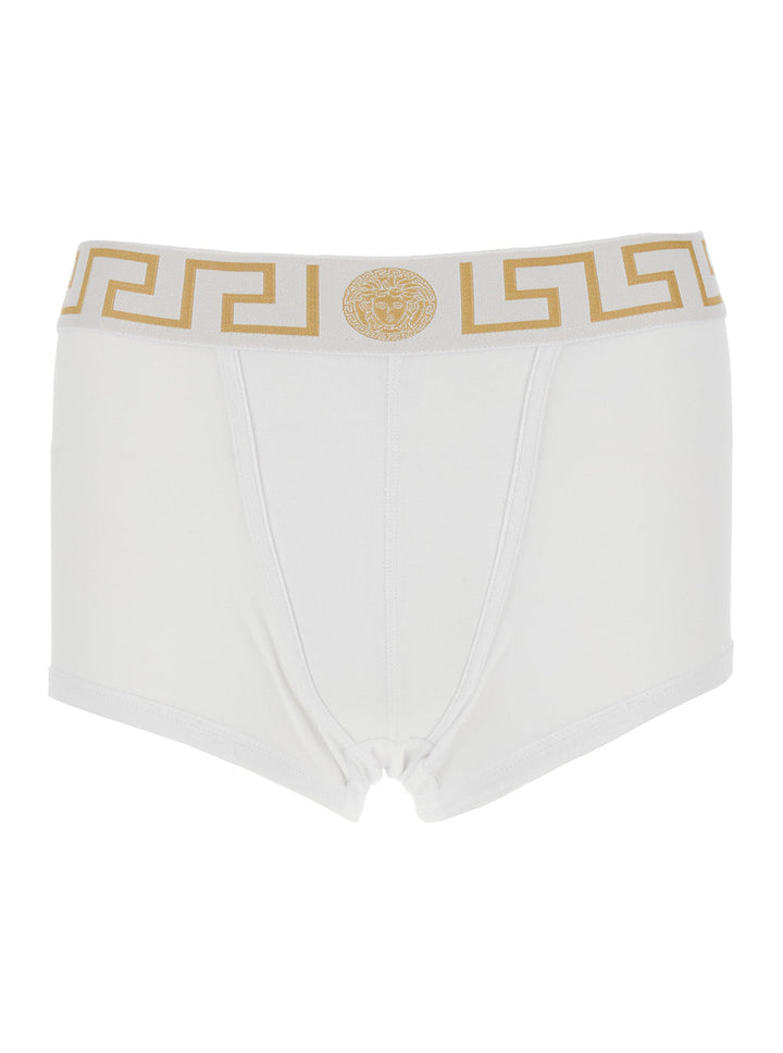 Versace Men White Slip With Elastic Waist And Greca Motif In Cotton Stretch Man