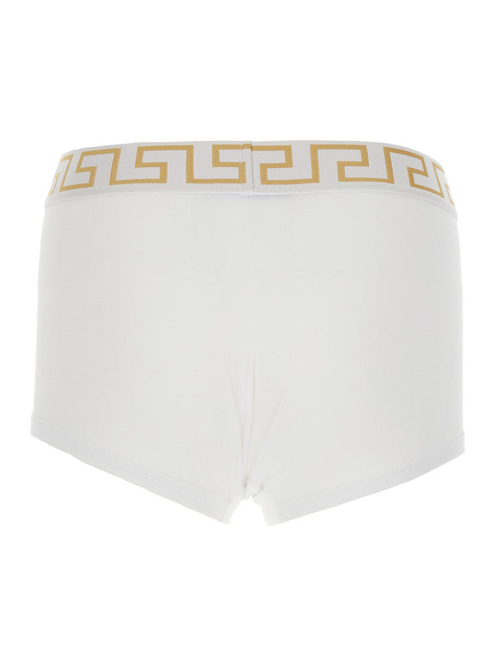 Versace Men White Slip With Elastic Waist And Greca Motif In Cotton Stretch Man