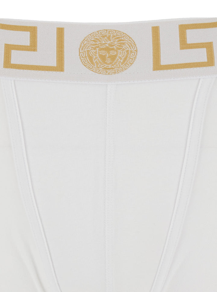 Versace Men White Slip With Elastic Waist And Greca Motif In Cotton Stretch Man