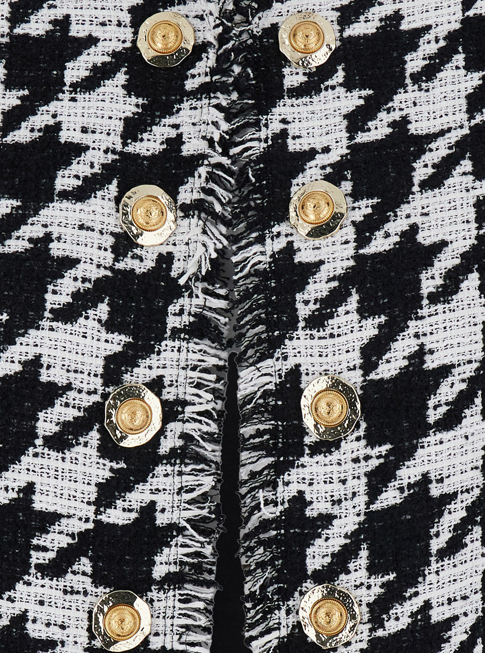 Balmain Women 'Spencer' Black And White Jacket With All-Over Check Motif And Fringed Hem In Cotton Blend Woman