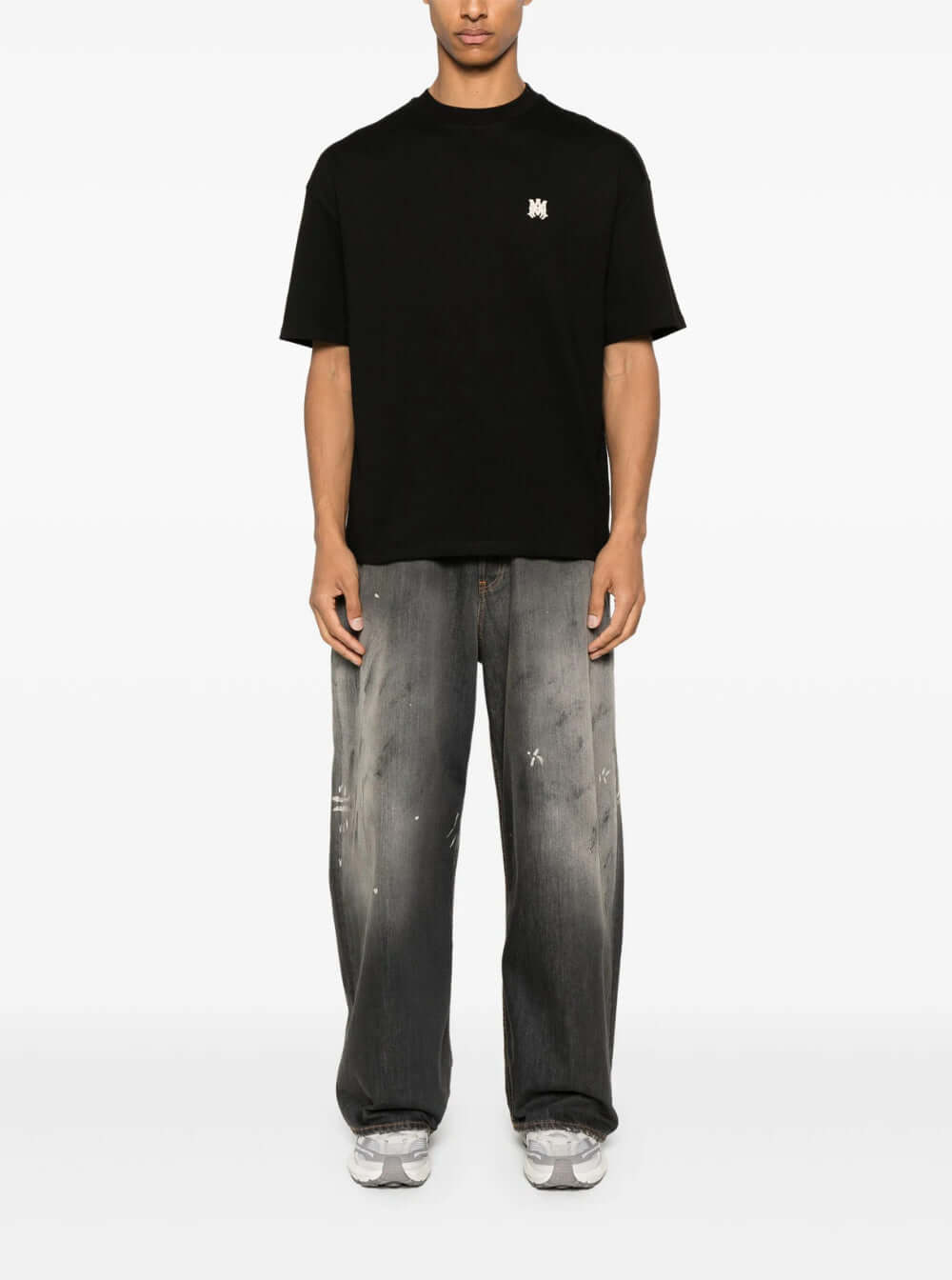 Amiri Men Black Crewneck T-Shirt With Logo Embroidery On The Front In Cotton Man