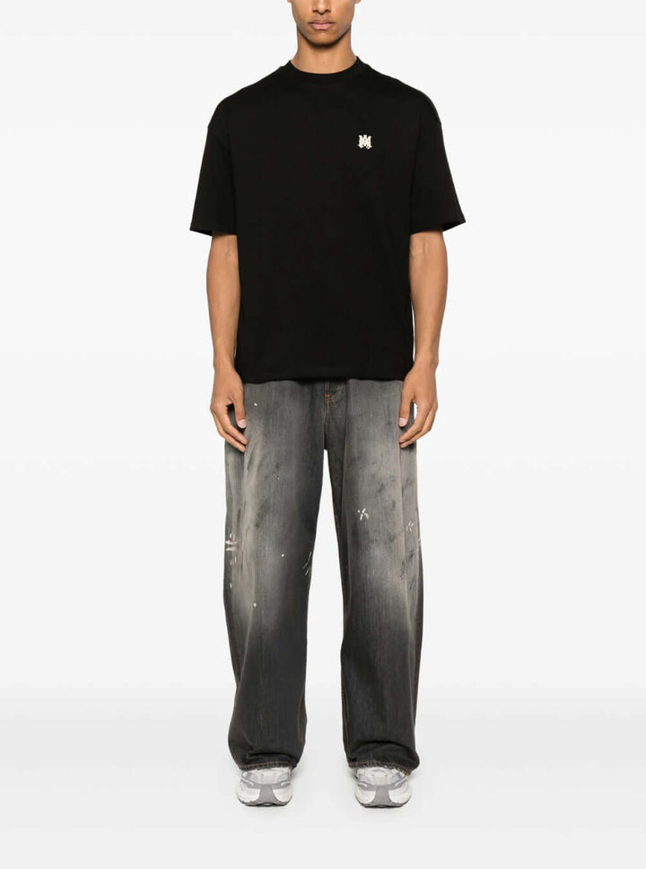 Amiri Men Black Crewneck T-Shirt With Logo Embroidery On The Front In Cotton Man