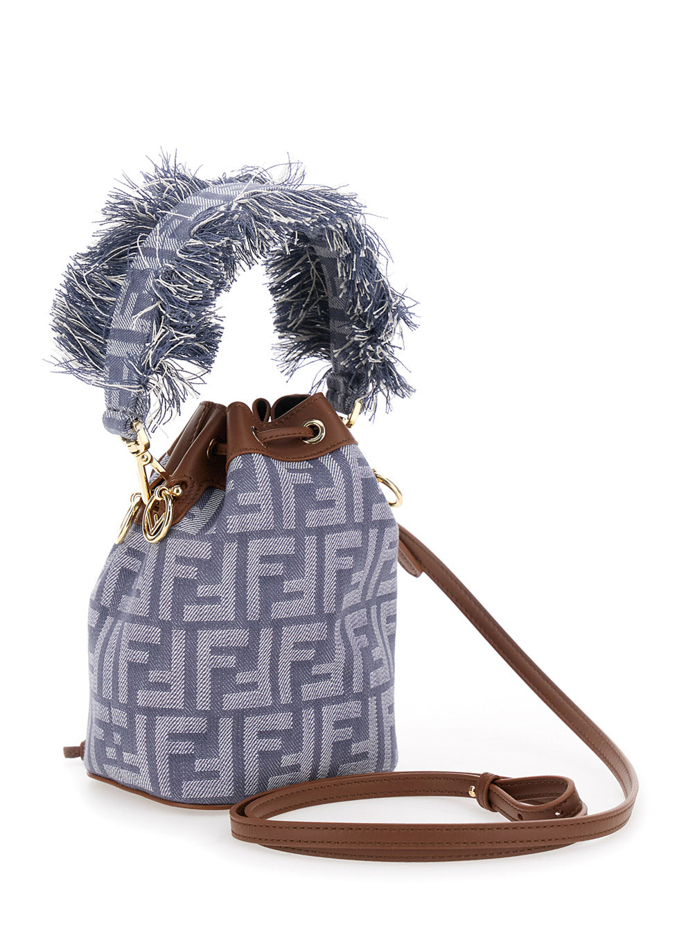 Designer handbag with a matching scarf on a white background