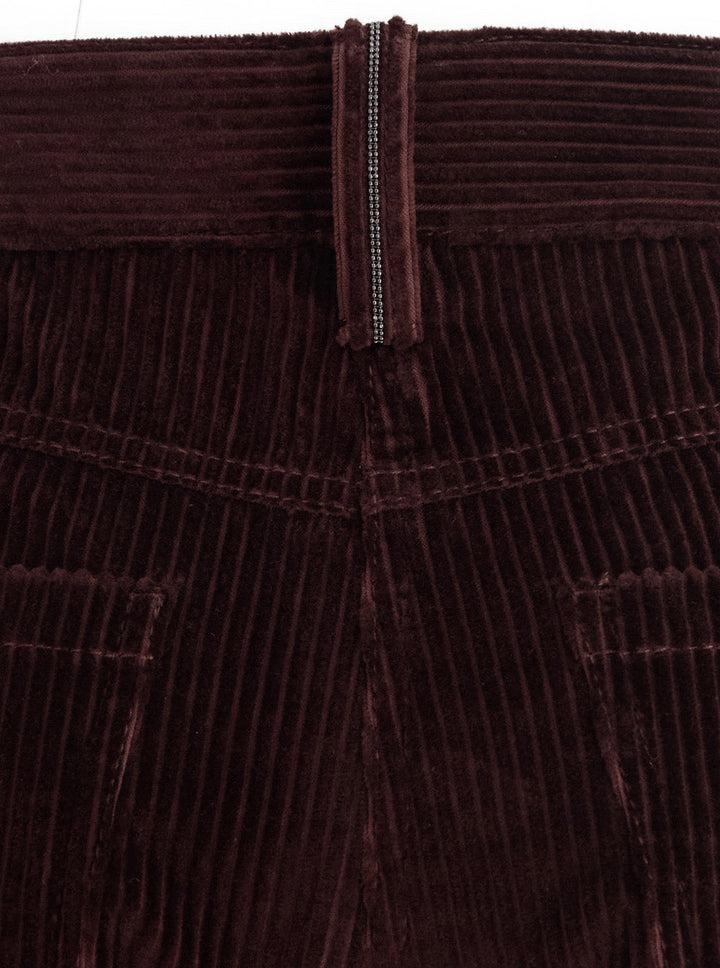 Brunello Cucinelli Women Bordeaux Corduroy Pants With Concealed Front Closure In Cotton Woman
