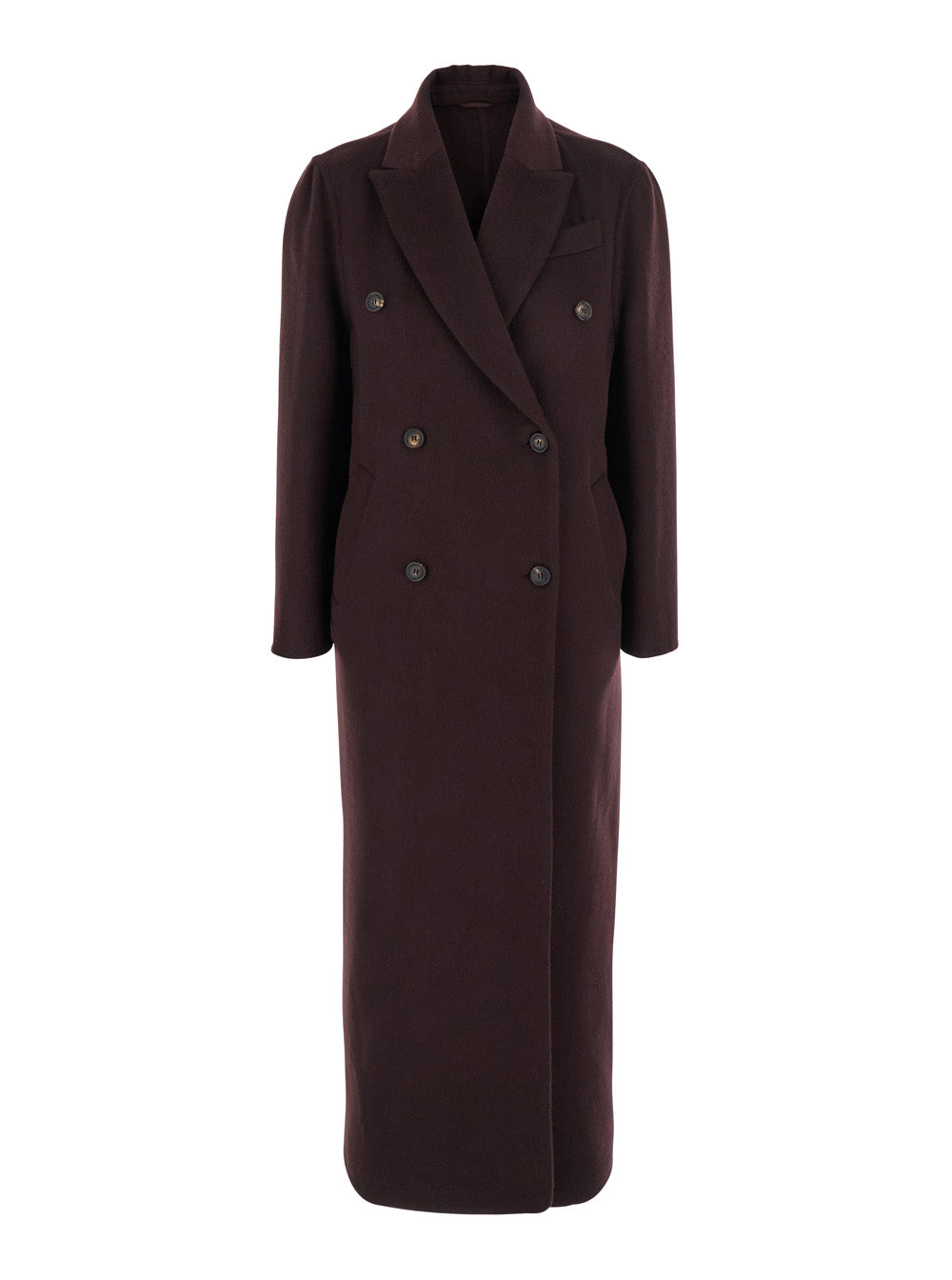 Brunello Cucinelli Women Bordeaux Double-Breasted Coat With Peak Revers In Cashmere Woman