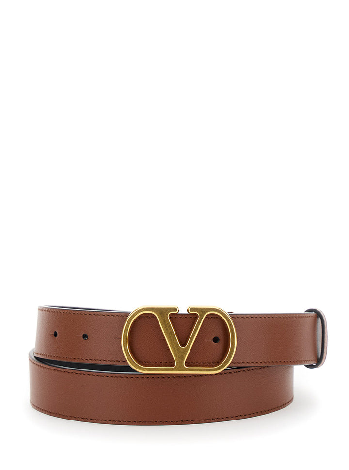 Valentino Garavani Men Brown Belt With Adjustable Vlogo Buckle In Leather Man