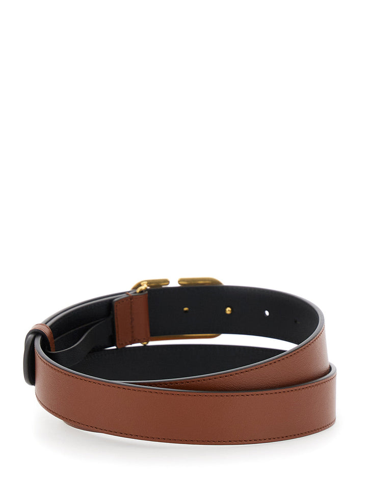 Valentino Garavani Men Brown Belt With Adjustable Vlogo Buckle In Leather Man
