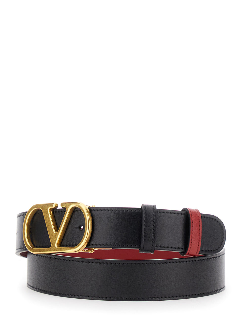Valentino Garavani Women Black Reversible Belt With Vlogo Buckle In Leather Woman