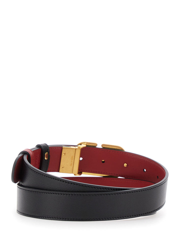 Valentino Garavani Women Black Reversible Belt With Vlogo Buckle In Leather Woman