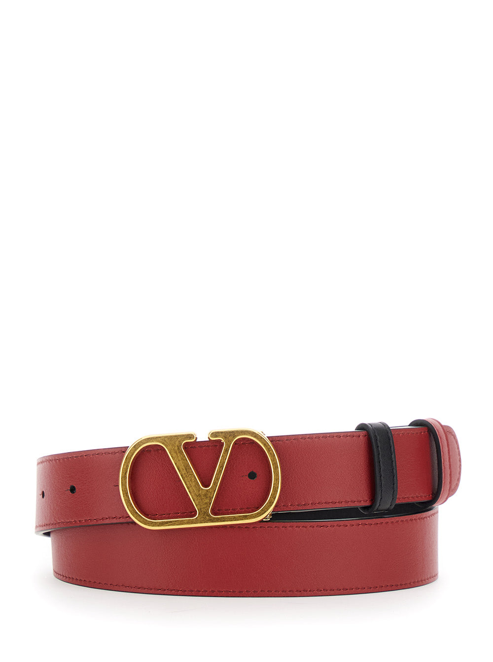 Valentino Garavani Women Black Reversible Belt With Vlogo Buckle In Leather Woman
