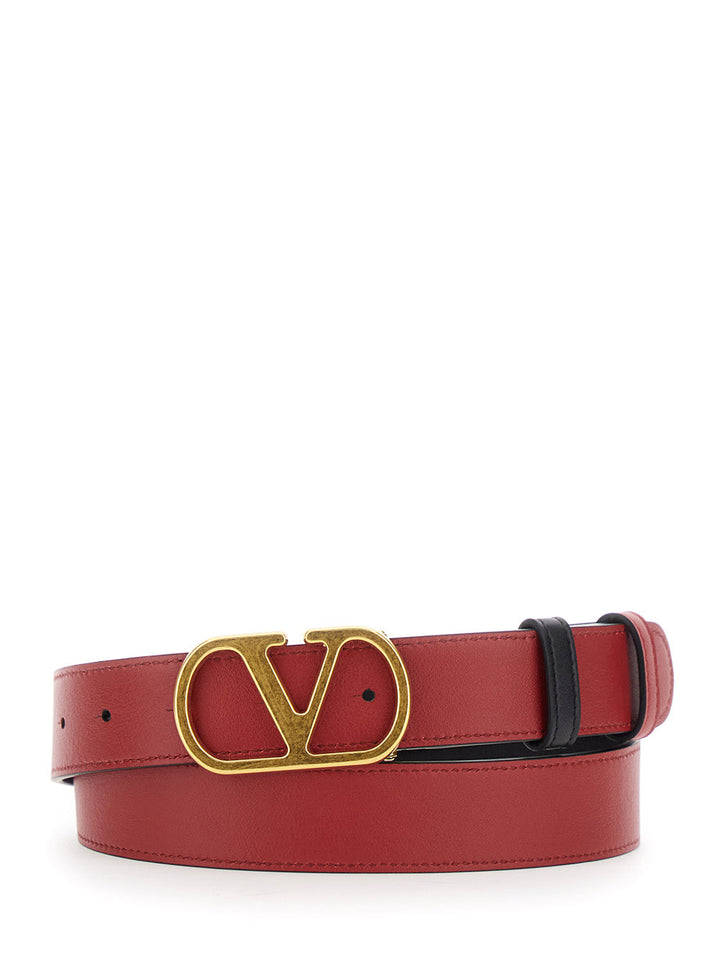 Valentino Garavani Women Black Reversible Belt With Vlogo Buckle In Leather Woman