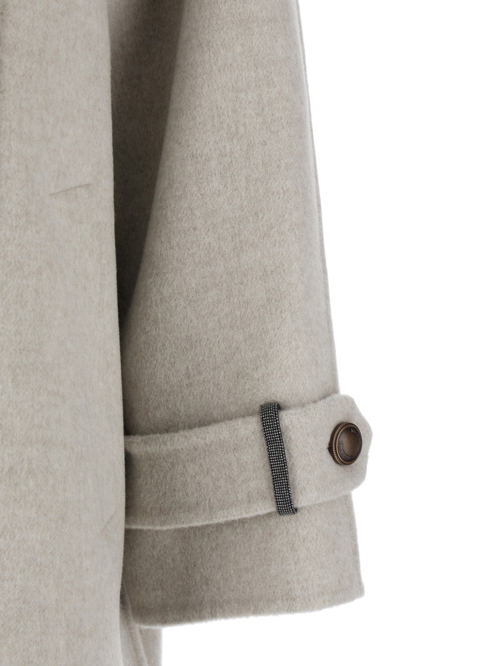 Brunello Cucinelli Women Beige Double-Breasted  Coat With High Neck And Wooden Buttons In Wool And Cashmere Woman