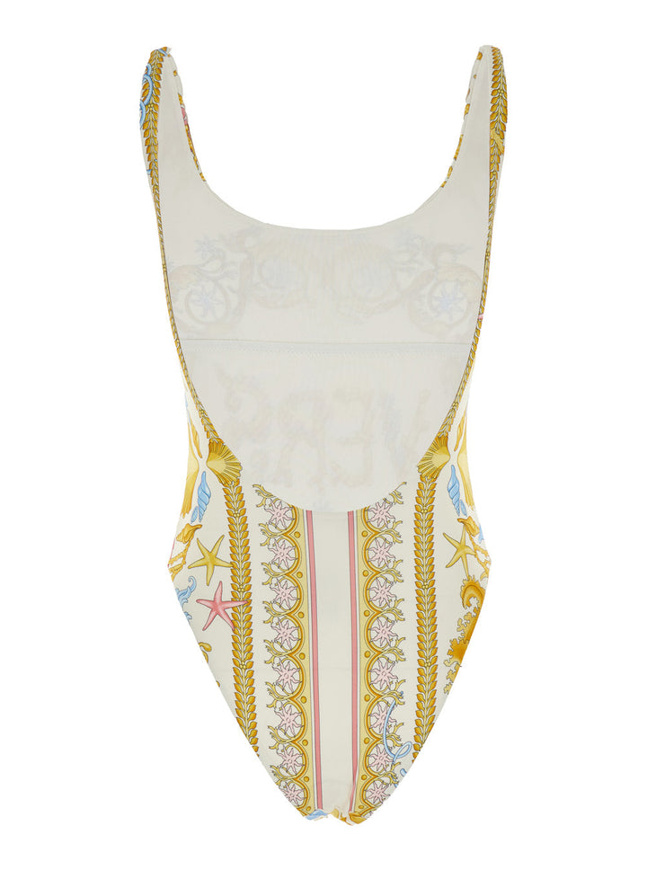 Versace Women Multicolor One-Piece Swimsuit With Underwater Barocco Print And Open Rear In Tech Fabric Woman