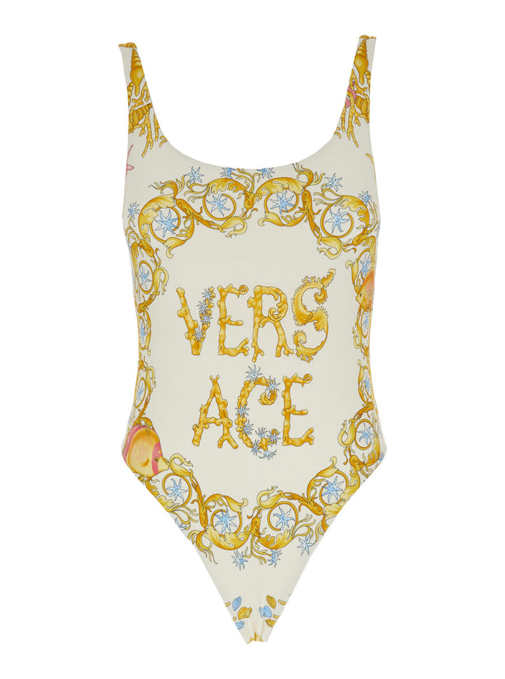 Versace Women Multicolor One-Piece Swimsuit With Underwater Barocco Print And Open Rear In Tech Fabric Woman