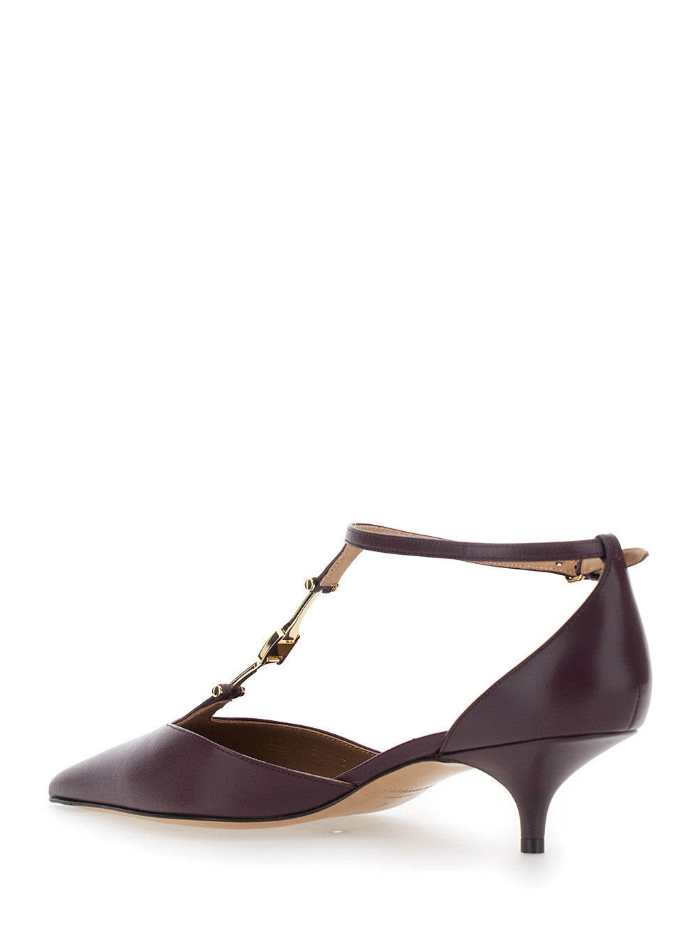 Ferragamo Women Bordeaux Pumps With T Strap And Low Heel In Leather Woman