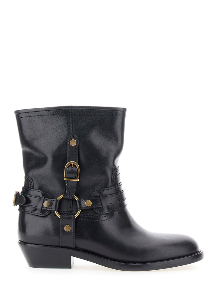 Isabel Marant Women 'Ildred' Black Ankle Boots With Medium Block Heel And Decorative Buckle In Leather Woman