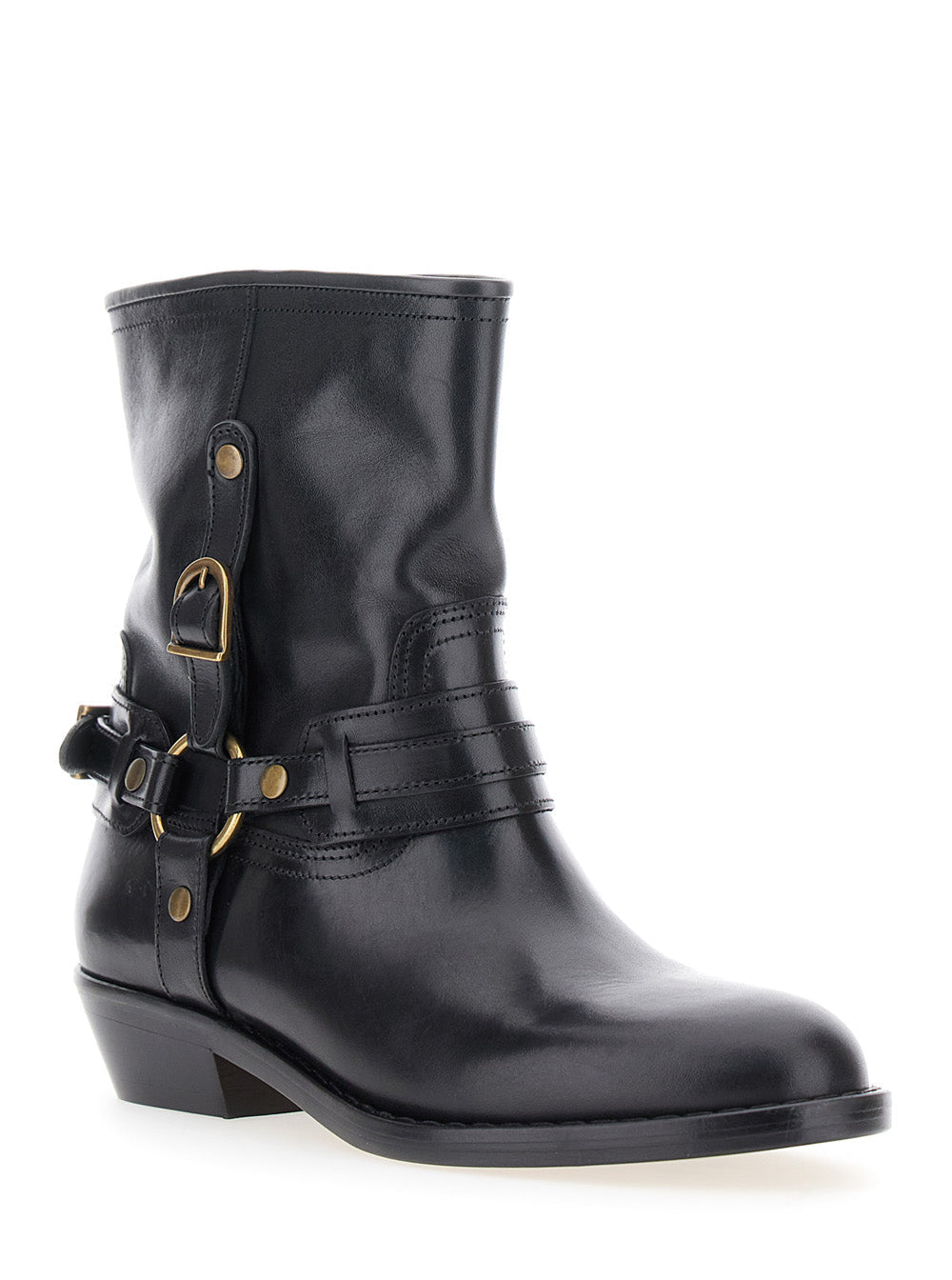 Isabel Marant Women 'Ildred' Black Ankle Boots With Medium Block Heel And Decorative Buckle In Leather Woman