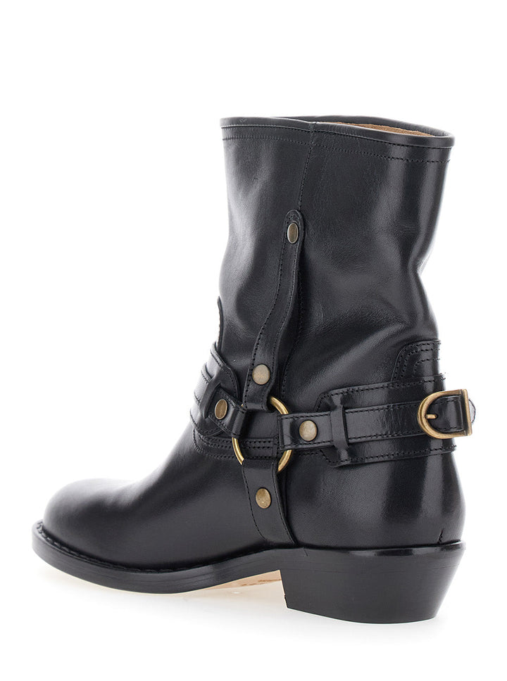 Isabel Marant Women 'Ildred' Black Ankle Boots With Medium Block Heel And Decorative Buckle In Leather Woman