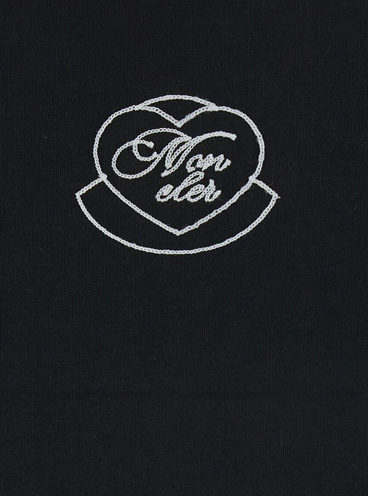Moncler Women Black Crewneck T-Shirt With Logo On The Front In Cotton Woman