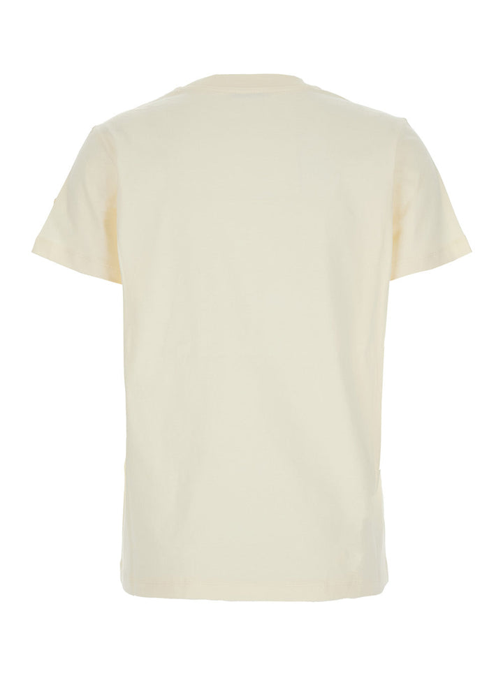 Moncler Women White Crewneck T-Shirt With Tonal Logo Lettering Embroidery On The Front And Logo Patch On The Sleeve In Cotton Woman