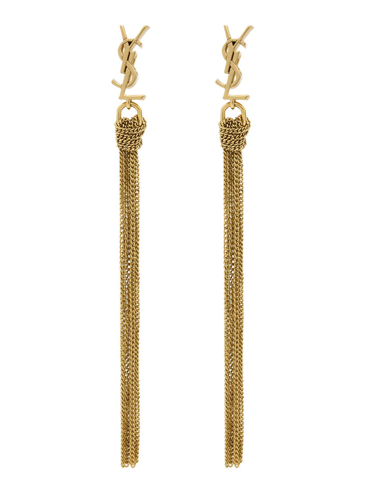 Saint Laurent Women Metallic Earings With Tassels And Cassandre Stud In Brass Woman
