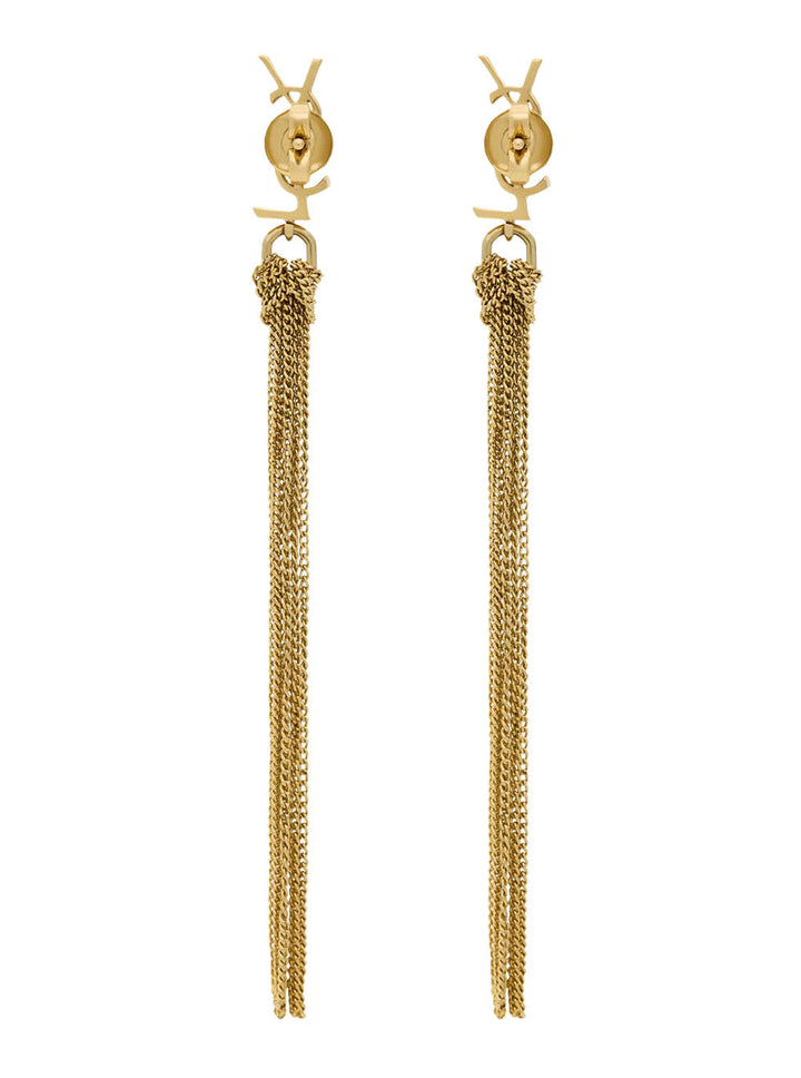 Saint Laurent Women Metallic Earings With Tassels And Cassandre Stud In Brass Woman