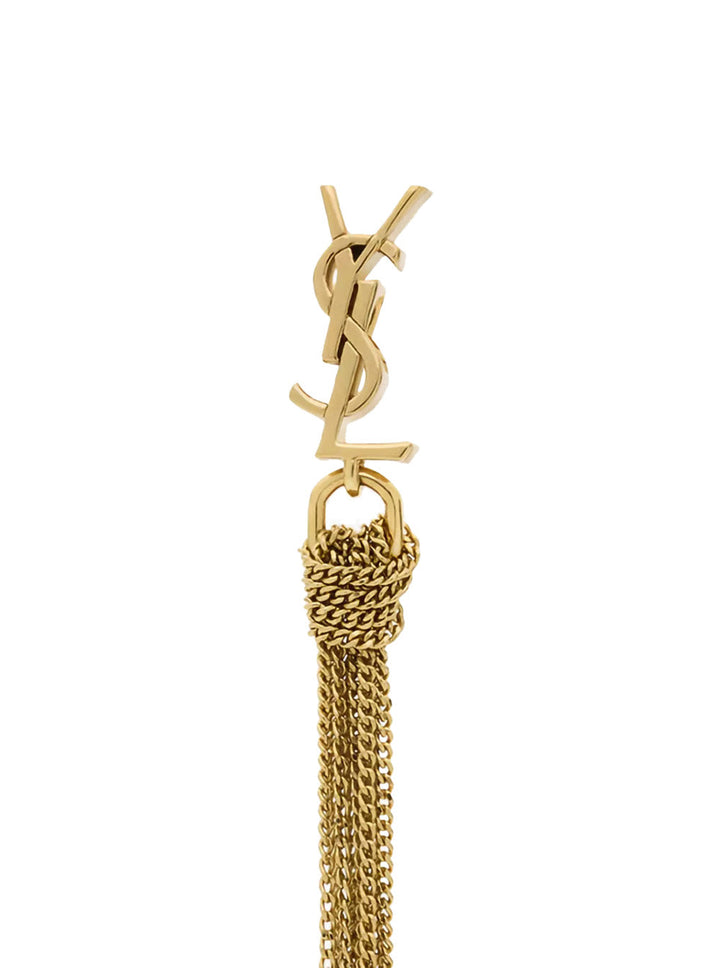 Saint Laurent Women Metallic Earings With Tassels And Cassandre Stud In Brass Woman