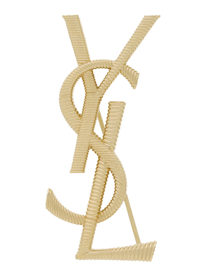 Saint Laurent Women Metallic Cassandre Broche With Rear Closure In Brass Woman