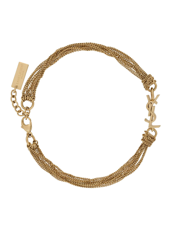 Saint Laurent Women Metallic Bracelet With Cassandre Charm And Adjustable Lobster Closure In Brass Woman