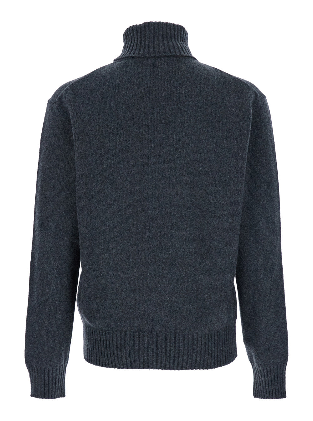 Ami Paris Men Grey Turtleneck Sweater With Ribbed Trims In Cashmere Man