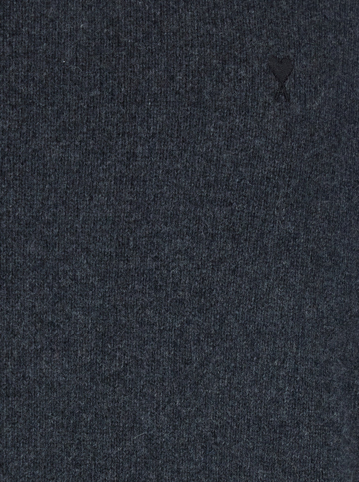 Ami Paris Men Grey Turtleneck Sweater With Ribbed Trims In Cashmere Man