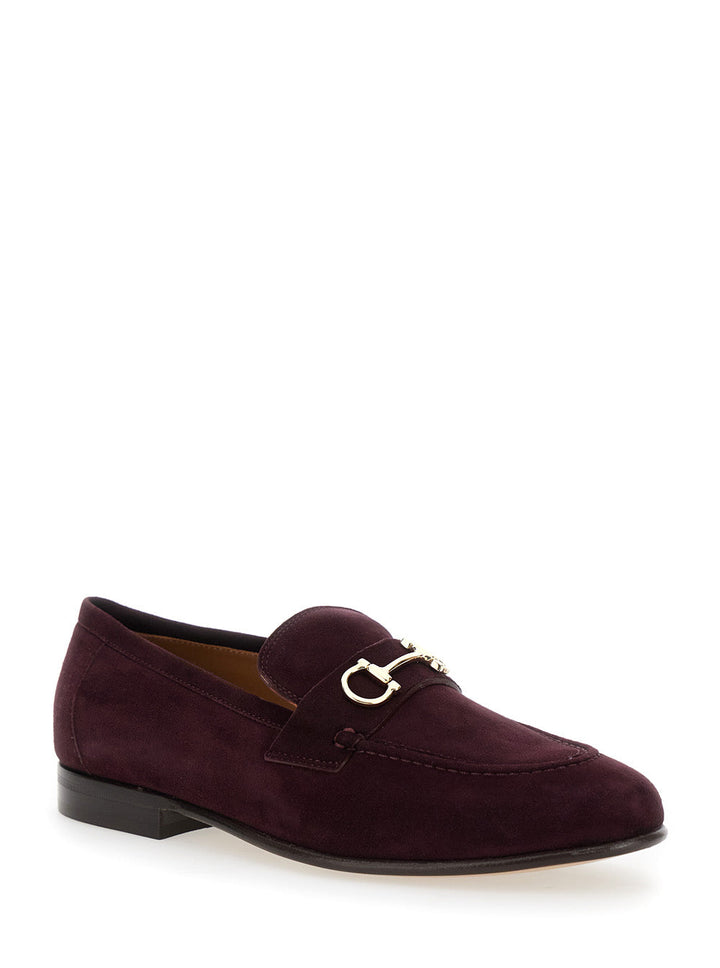 Ferragamo Women Bordeaux Loafers With Gancini Plaque On The Front And Low Heel In Suede Woman