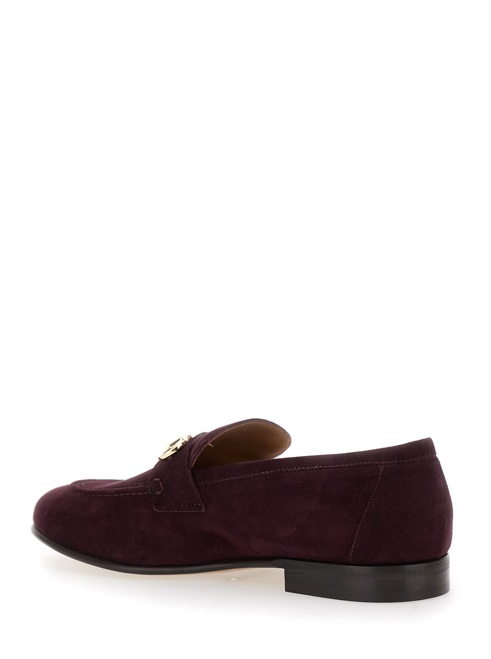 Ferragamo Women Bordeaux Loafers With Gancini Plaque On The Front And Low Heel In Suede Woman