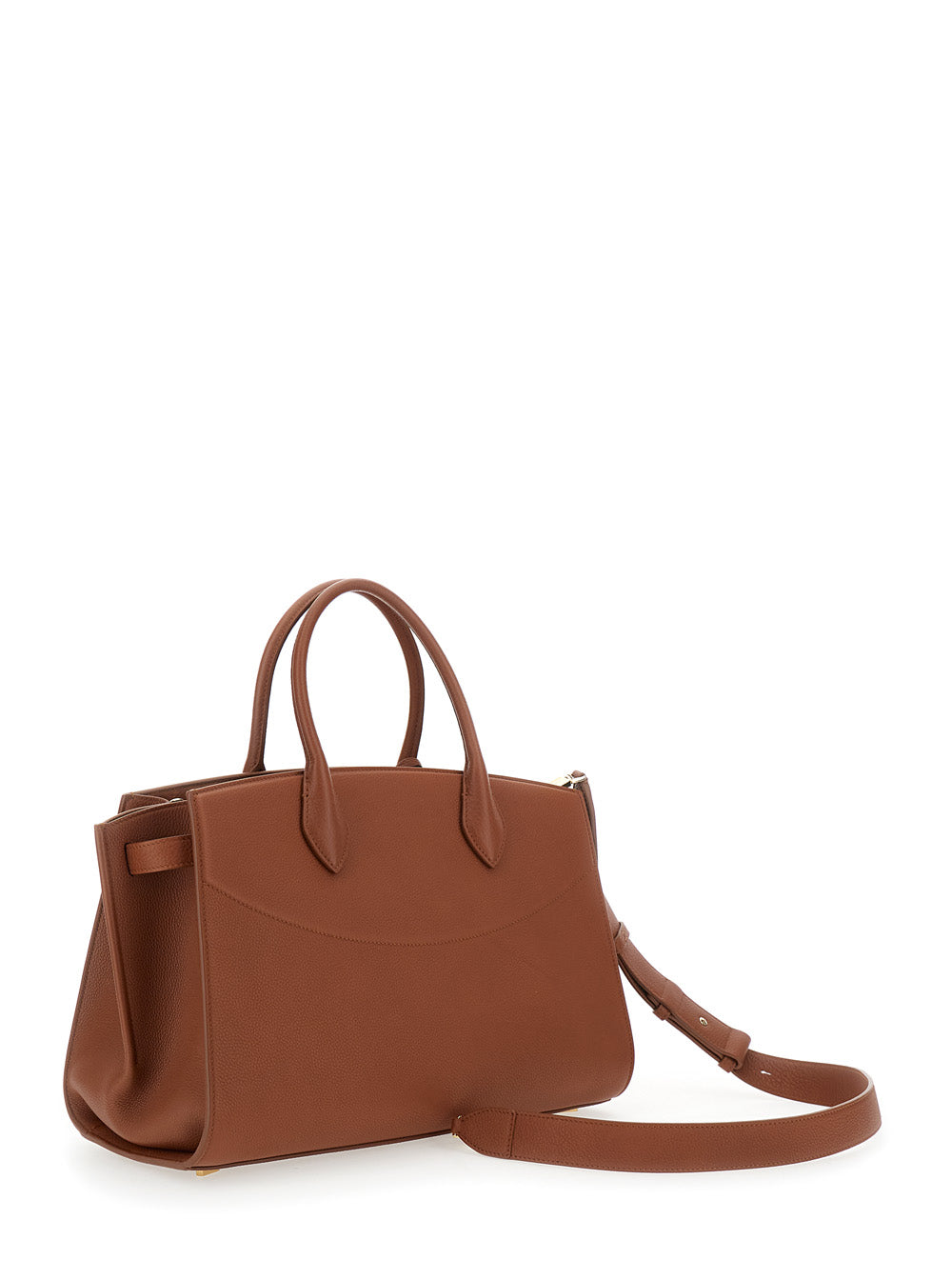 Ferragamo Women Brown Handbag With Adjustable And Removable Shoulder Strap And Gancini Turn-Lock Closure In Grained Leather Woman