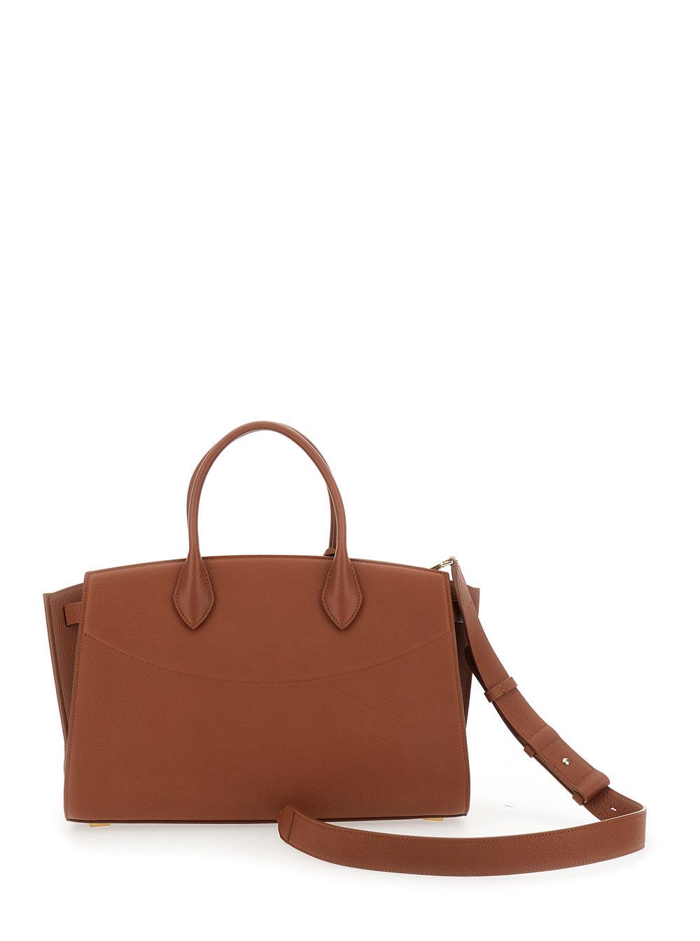 Ferragamo Women Brown Handbag With Adjustable And Removable Shoulder Strap And Gancini Turn-Lock Closure In Grained Leather Woman