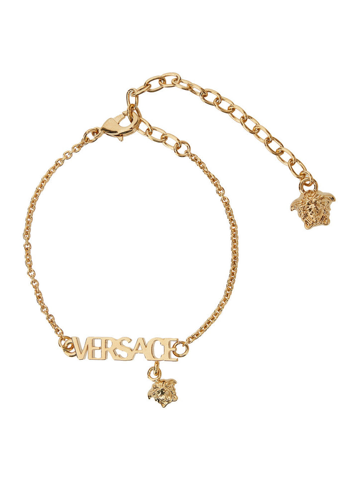 Versace Men Metallic Bracelet With Medusa Charm And Logo Lettering Plaque In Metal Man
