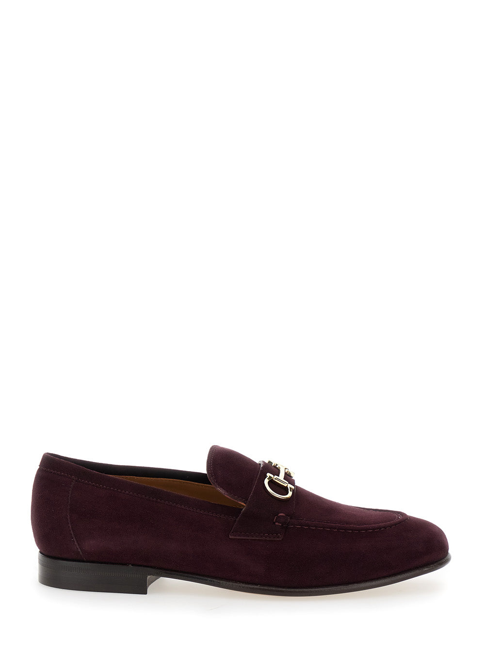Ferragamo Women Bordeaux Loafers With Gancini Plaque On The Front And Low Heel In Suede Woman