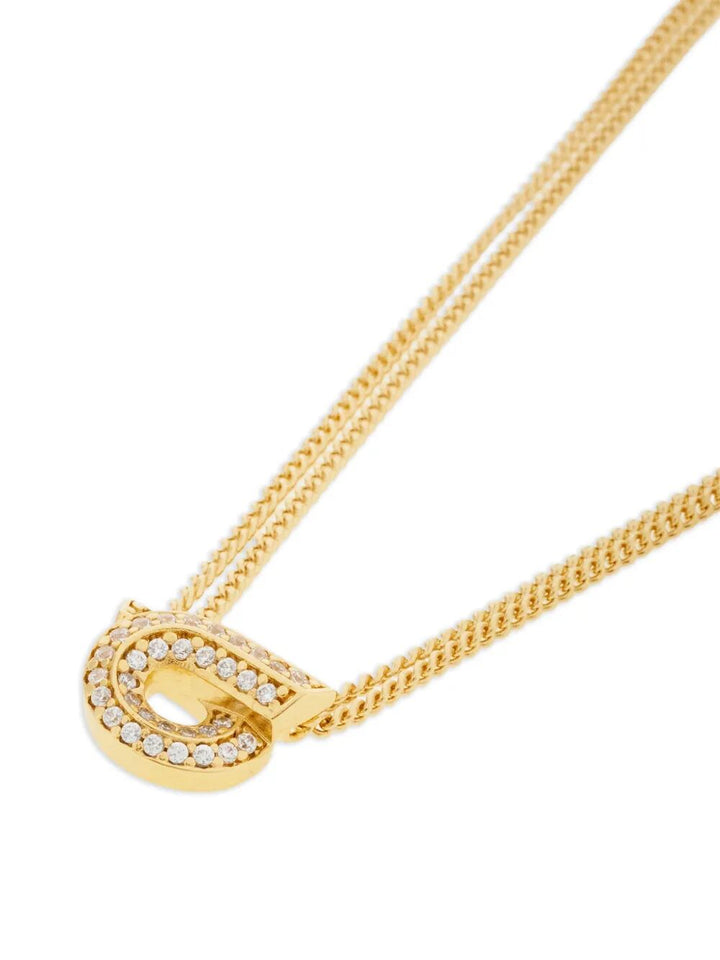 Ferragamo Women Double Chain Gancini Necklace With Crystals