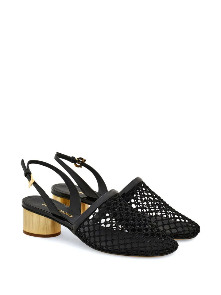 Ferragamo Women Kay 40 Mesh And Leather Slingback