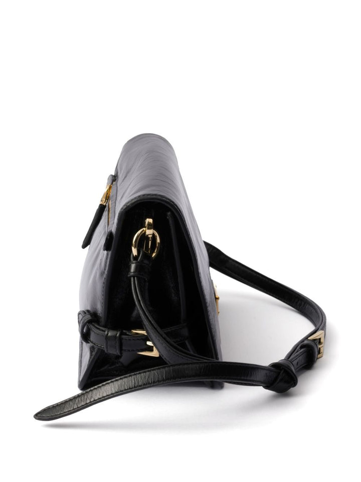 Prada Women Glossy Leather Shoulder Bag