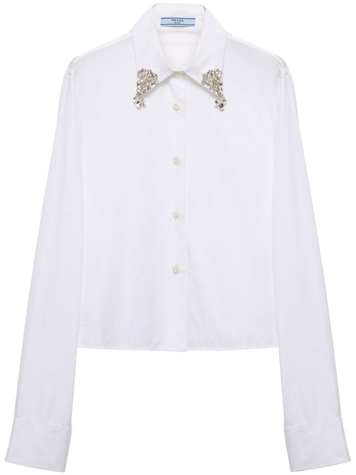 Prada Women Camicia Boxy In Popeline Ricamata