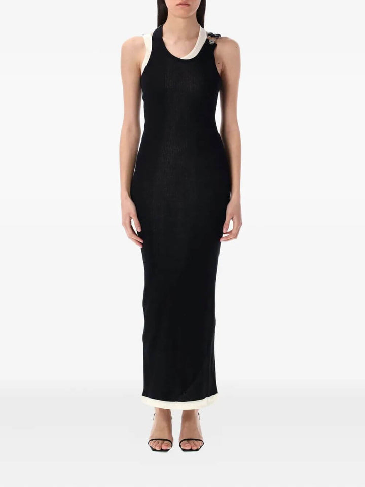 Jean Paul Gaultier Women Cotton Ribbed Twisted Double Layer Sleeveless Dress